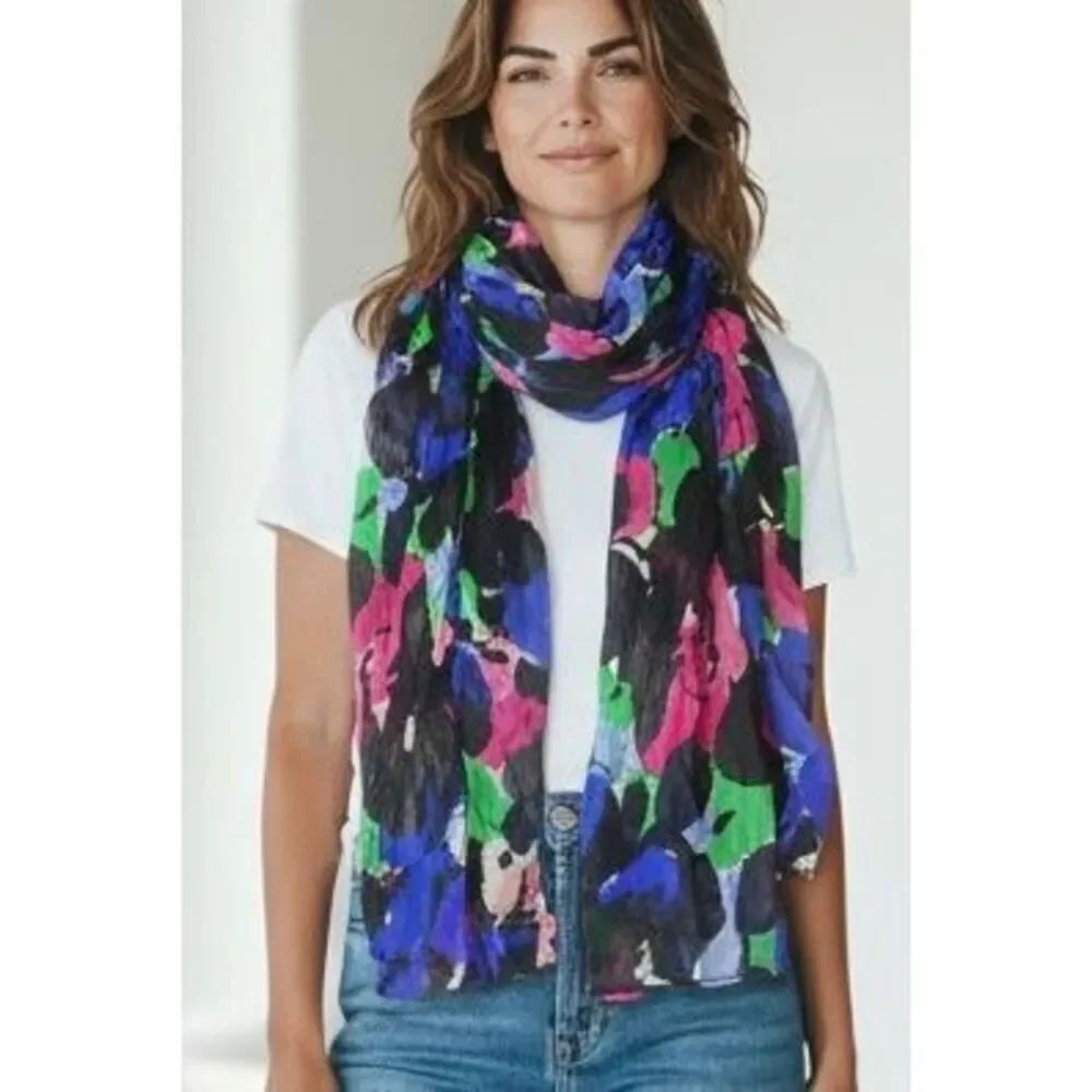 Talbots Multicolor Floral Print Lightweight Scarf Wrap NWT One Size